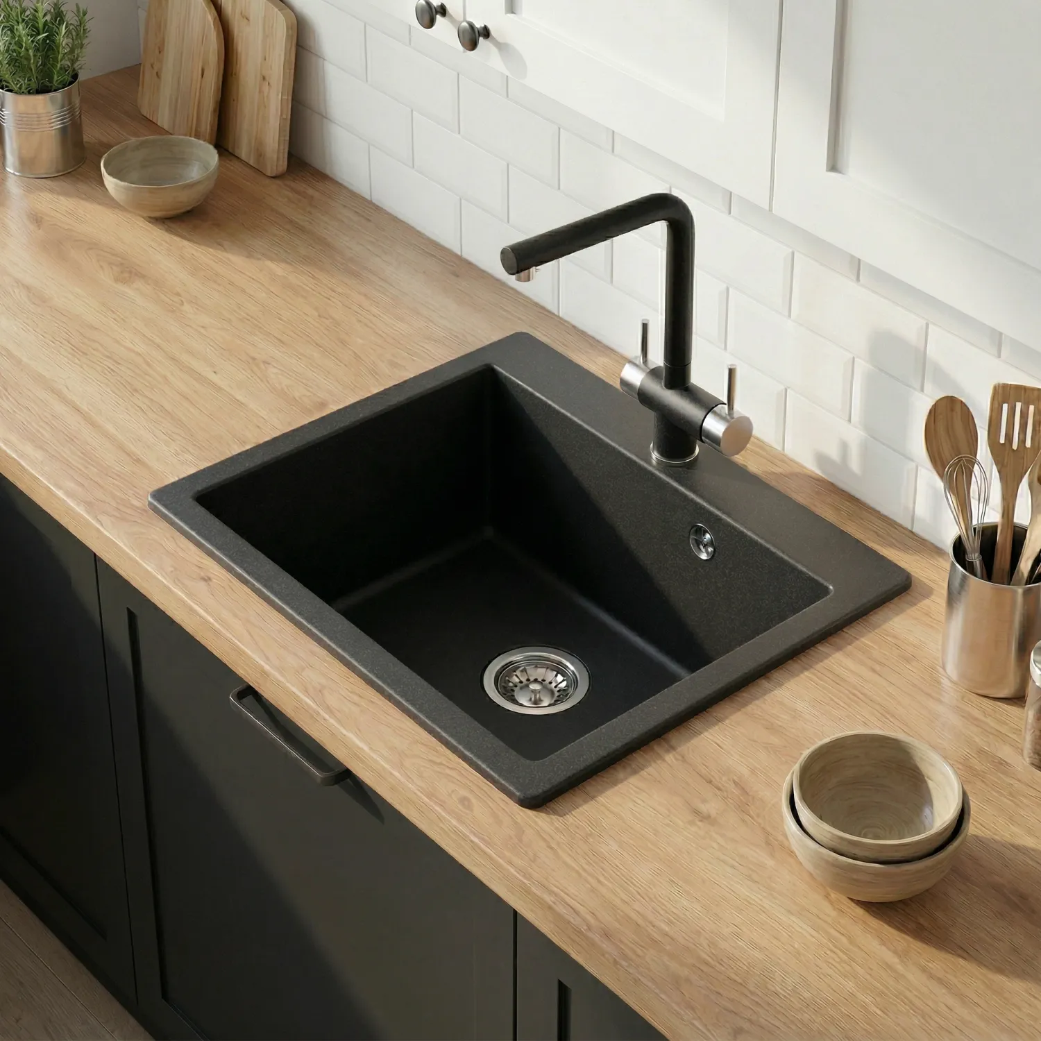 5102, ЧЁРНЫЙ, кухонная мойка, кварц