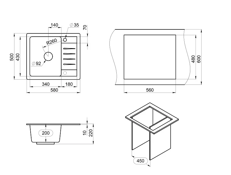 5803, БАЗАЛЬТ, кухонная мойка, СтандАРТ кварц