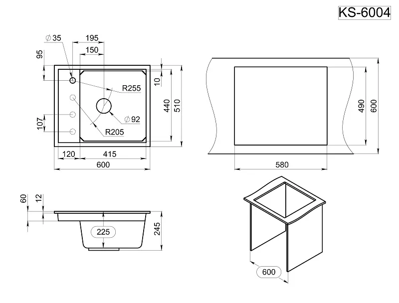 KS-6004, АЛЮМИНИУМ, кухонная мойка, кварц