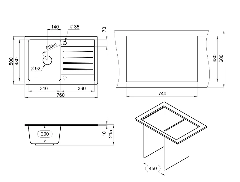 7602, БАЗАЛЬТ, кухонная мойка, СтандАРТ кварц