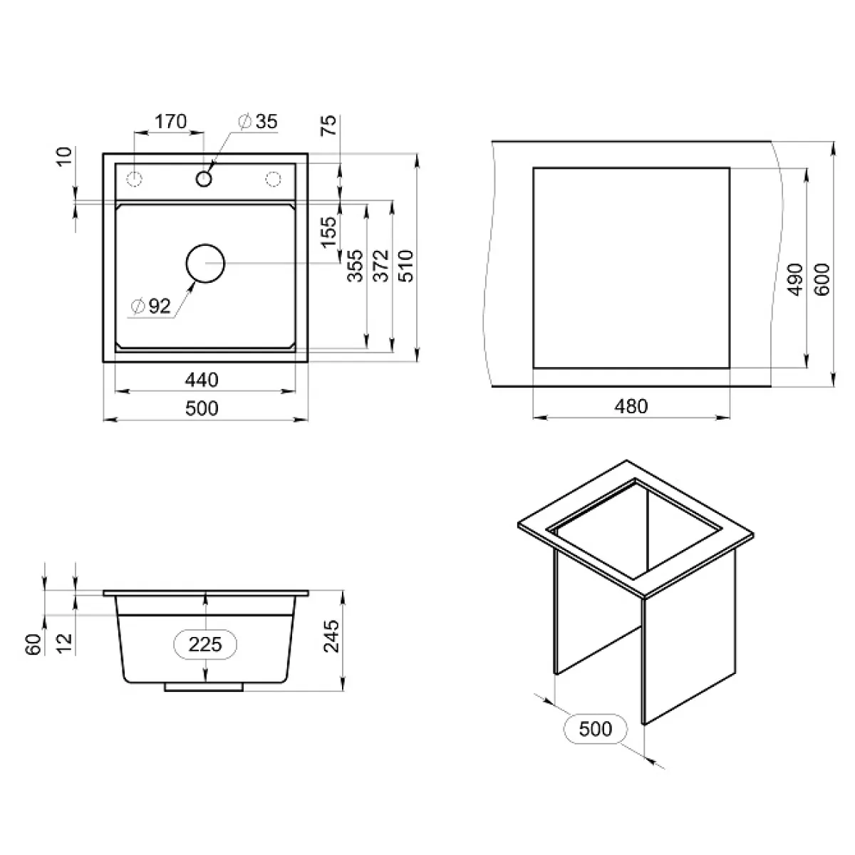5002i,КРЕМАН, кухонная мойка, кварц KITCHEN SPACE