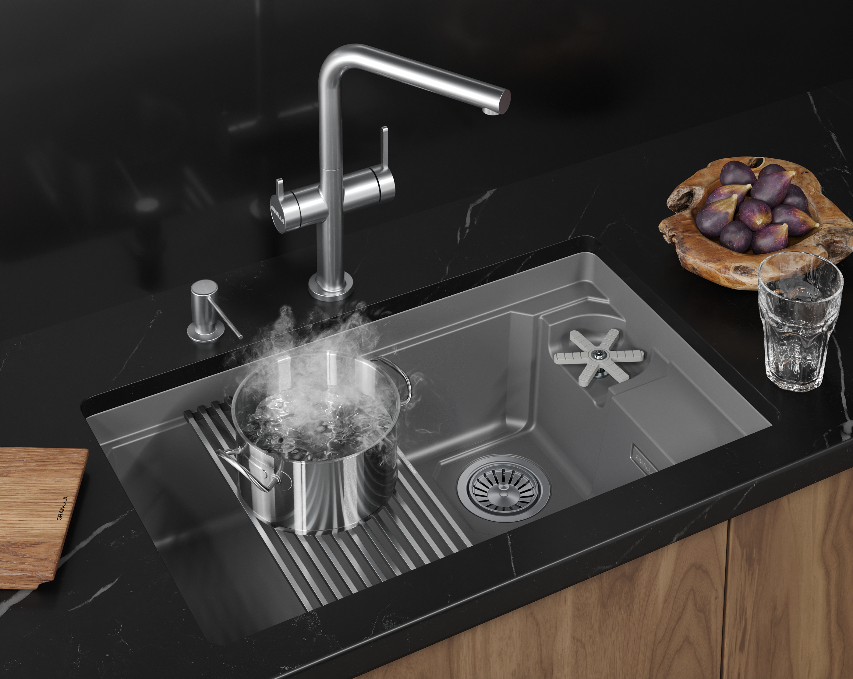 7309RU, АЛЮМИНИУМ, кухонная мойка, кварц KITCHEN SPACE RINZER